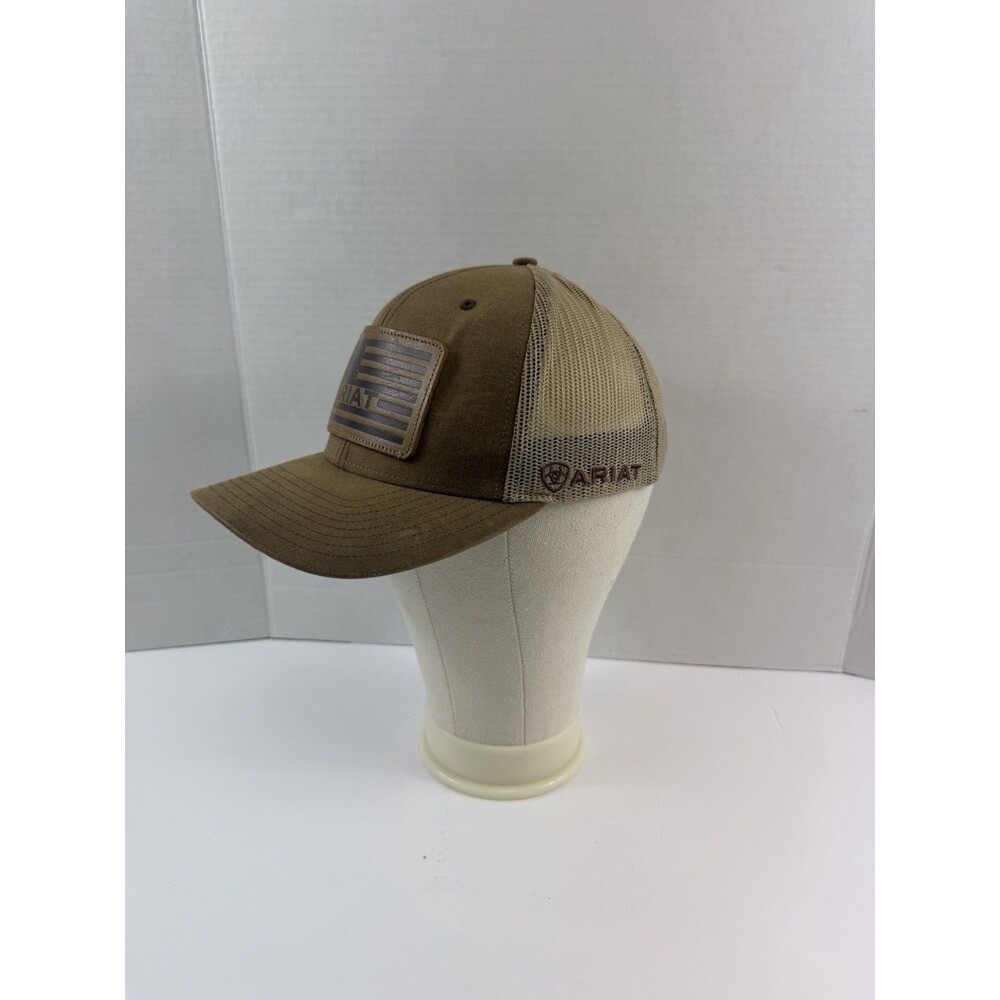 Ariat Mens Oilskin Leather USA Flag Patch Snapback Ball Cap